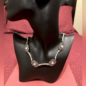 Brighton Reversible Silver and Crystal Stone Necklace with Lacy trimmed Edges